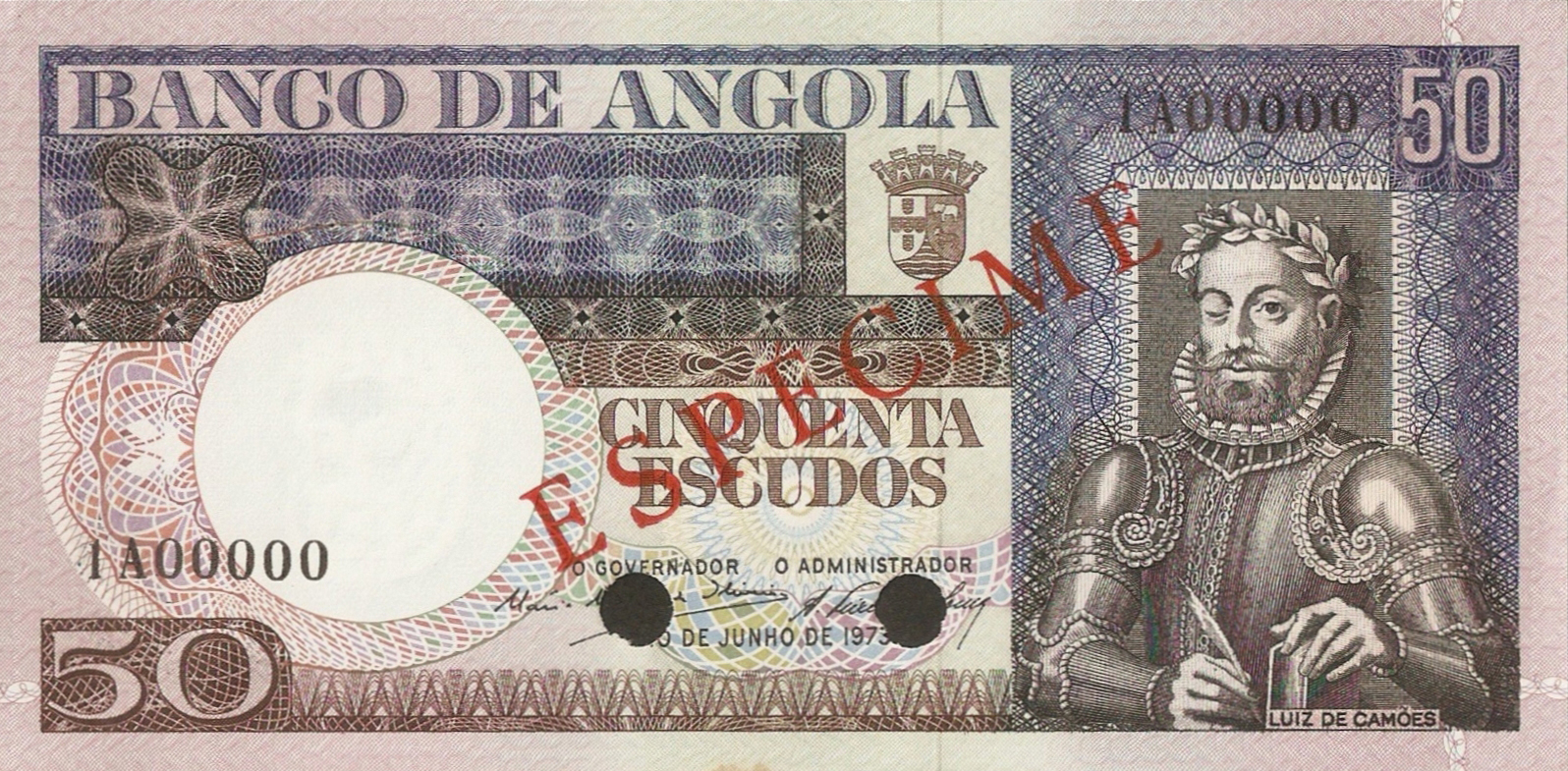  Diagonal red ESPÉCIME ovpt front/back; all-zero s/n 