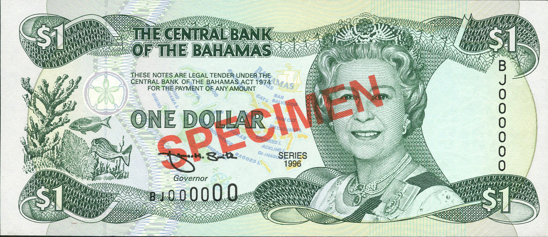  Diagonal red SPECIMEN ovpt front/back; horizontal red # ovpt lower right back; all-zero s/n 