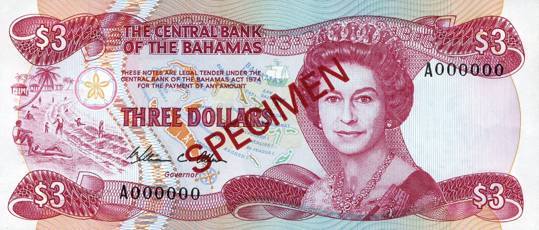  Diagonal red SPECIMEN ovpt front/back; all-zero s/n 