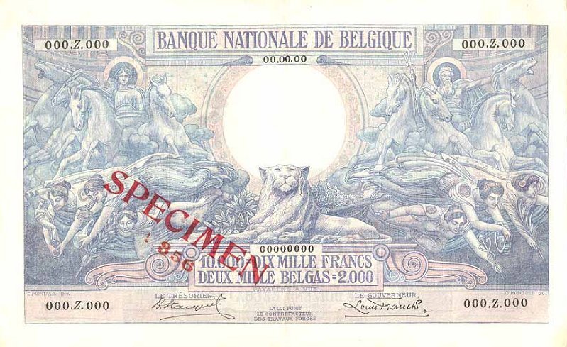  Diagonal red SPECIMEN ovpt front/back; diagonal red # ovpt front; dated 00 00 00; all-zero s/n 