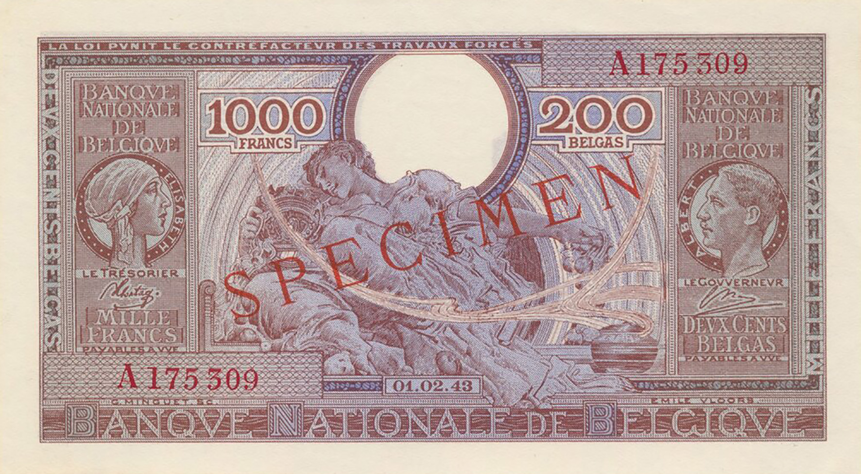  Diagonal red SPECIMEN ovpt front/back; normal s/n 