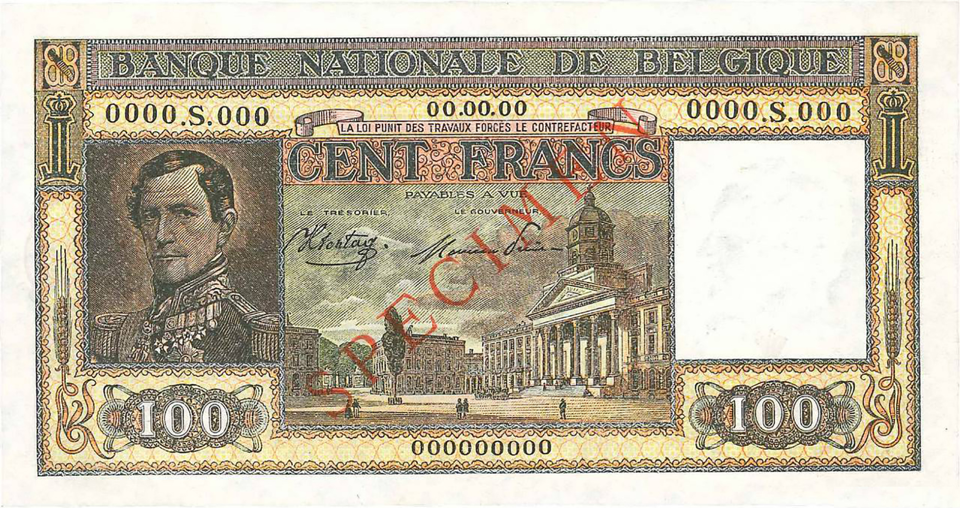  Diagonal red SPECIMEN ovpt front/back; dated 00 00 00; no sig ; all-zero s/n 