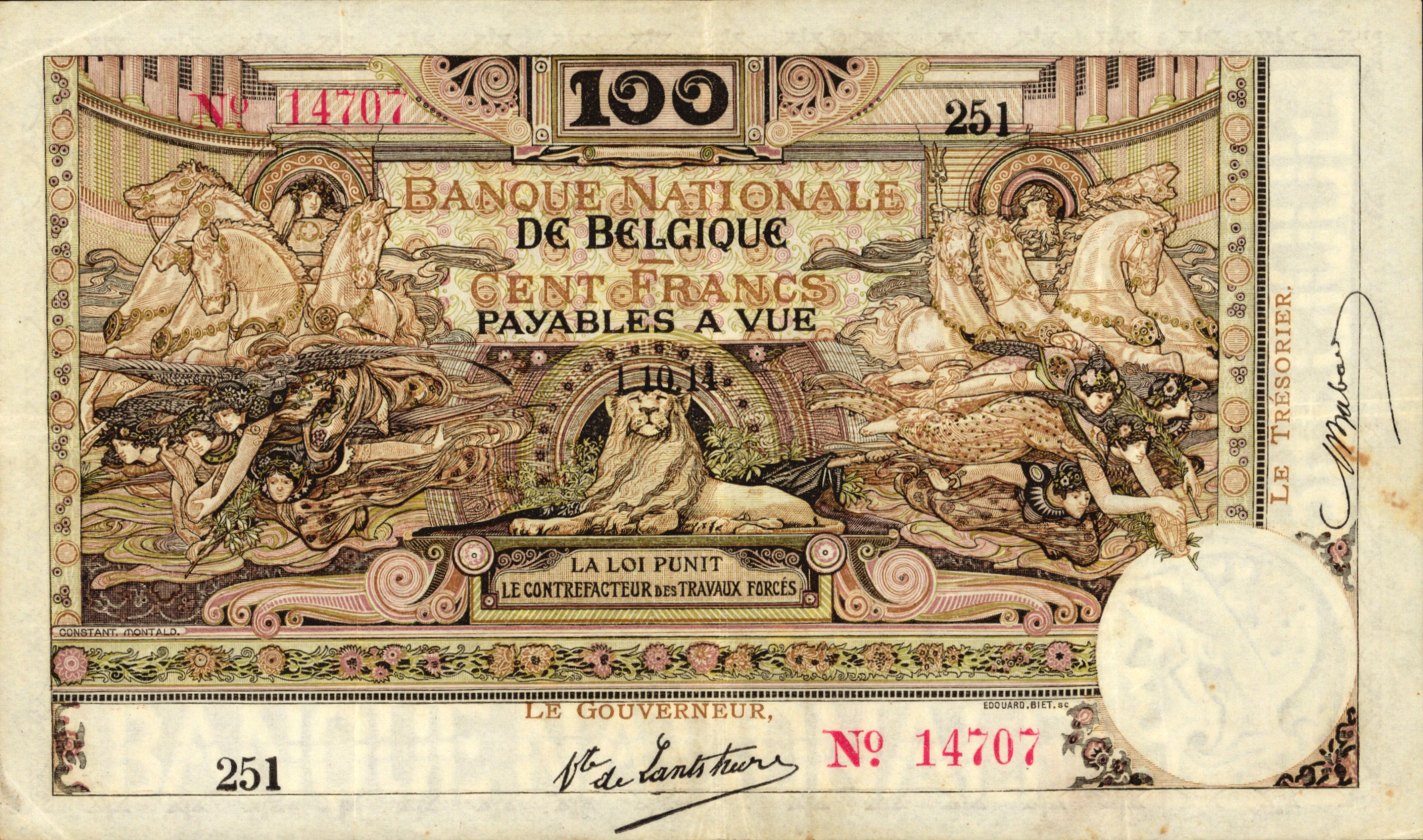  12 06 1914 - 14 10 1914 Sig De Lantsheere/Babau Series 251 75,000 notes Issued in Ostend 