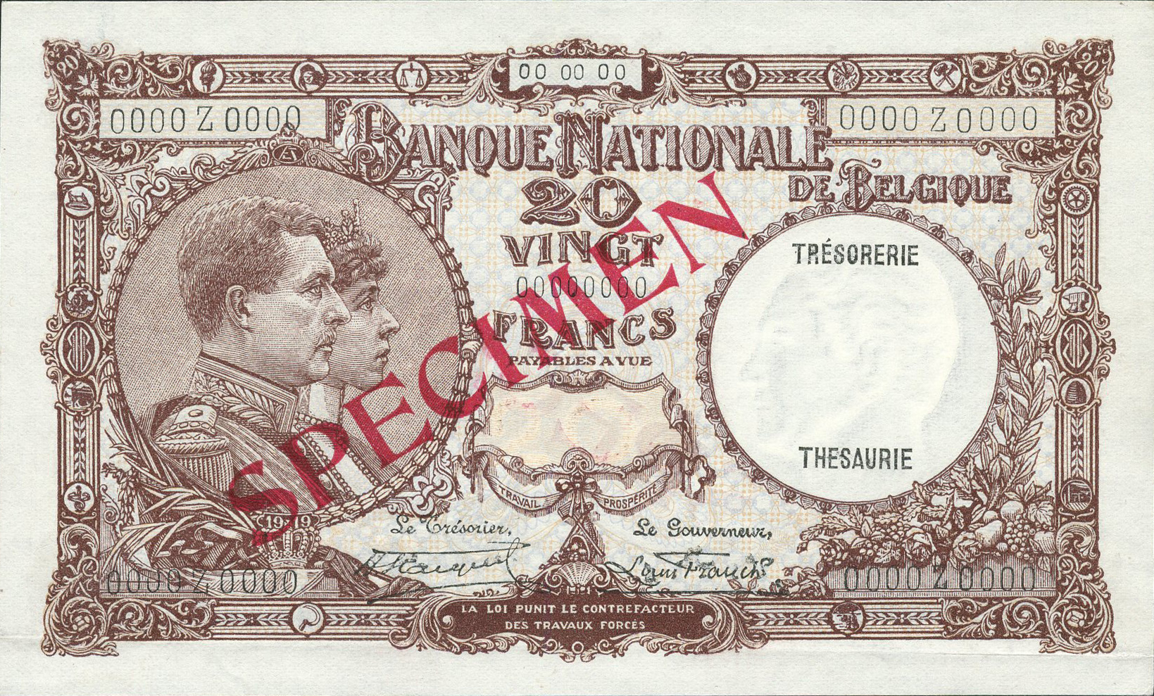  Diagonal red SPECIMEN ovpt front/back; dated 00 00 00; all-zero s/n 