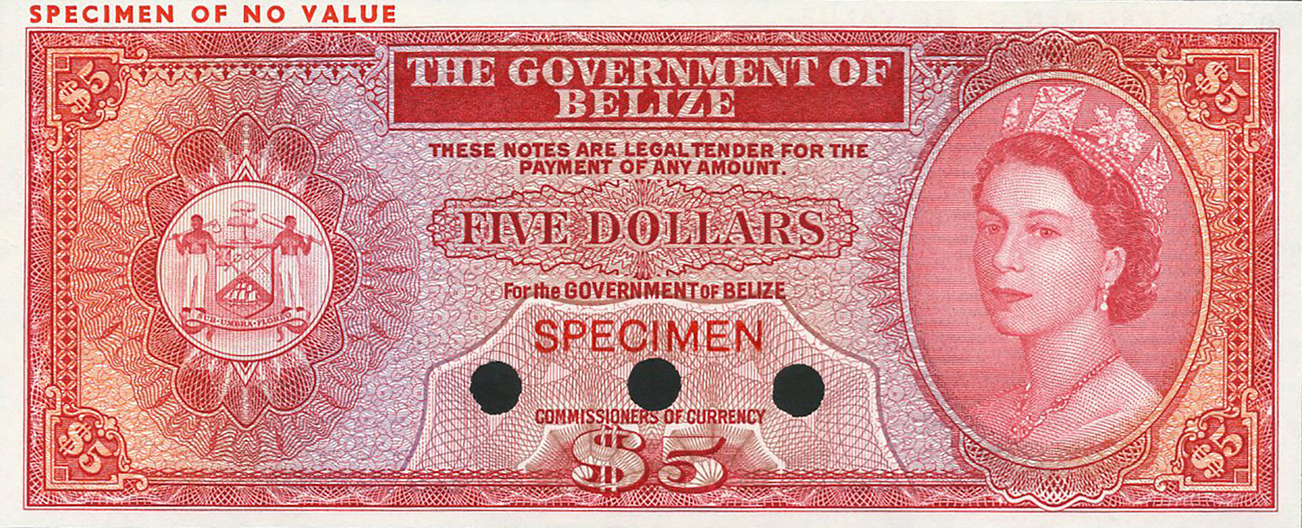  Red; horizontal red SPECIMEN ovpt front/back; horizontal red SPECIMEN OF NO VALUE ovpt upper left front/back; horizontal black # ovpt upper left back; no date; no sig ; no s/n 