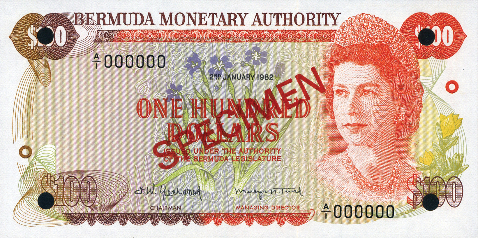  Diagonal red SPECIMEN ovpt front/back; all-zero s/n 