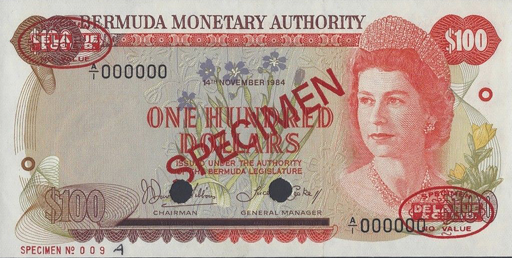  Diagonal red SPECIMEN and DLR oval ovpts; horizontal red SPECIMEN No # ovpt lower left; all-zero s/n 