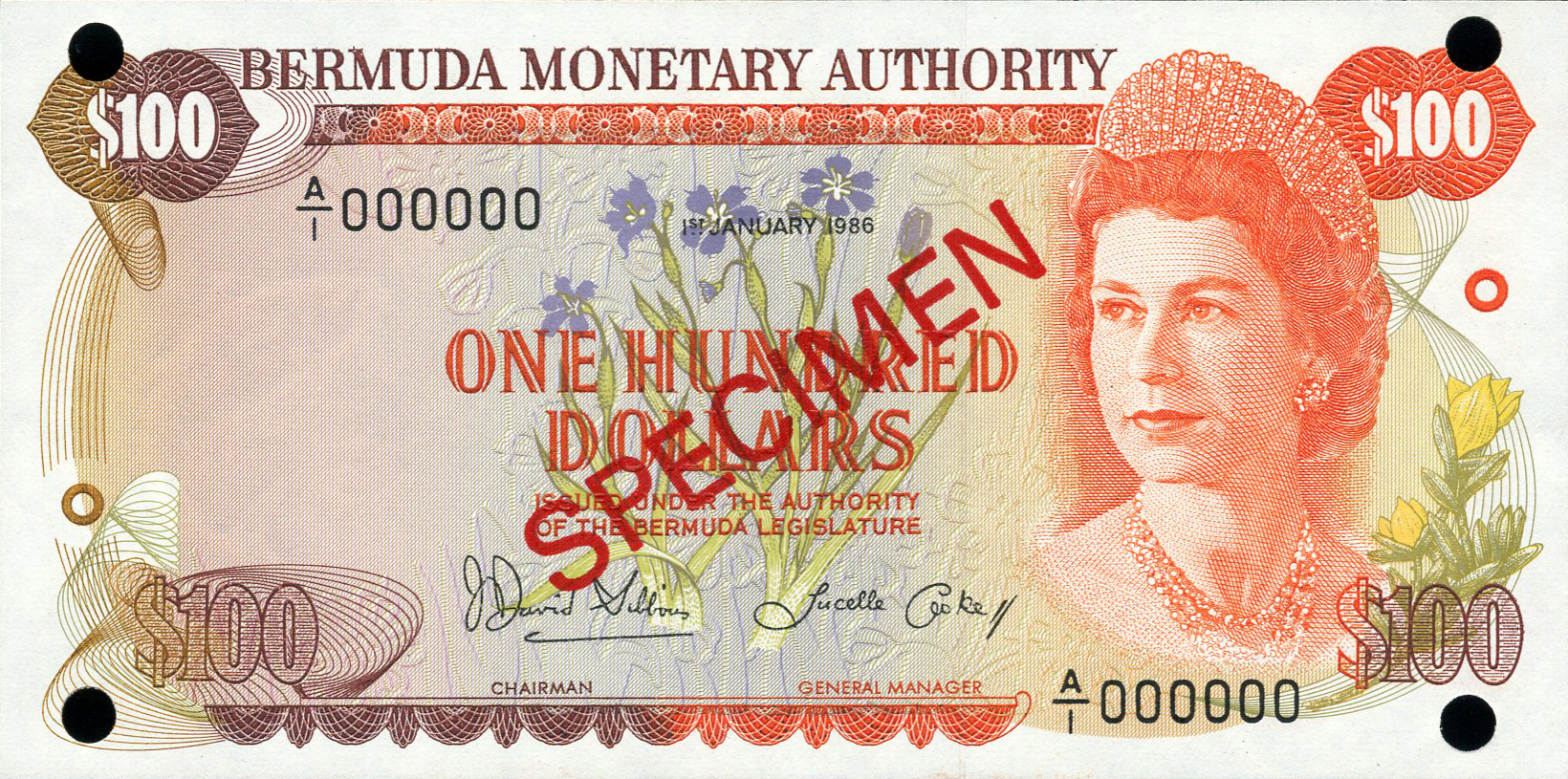  Diagonal red SPECIMEN ovpt front/back; all-zero s/n 