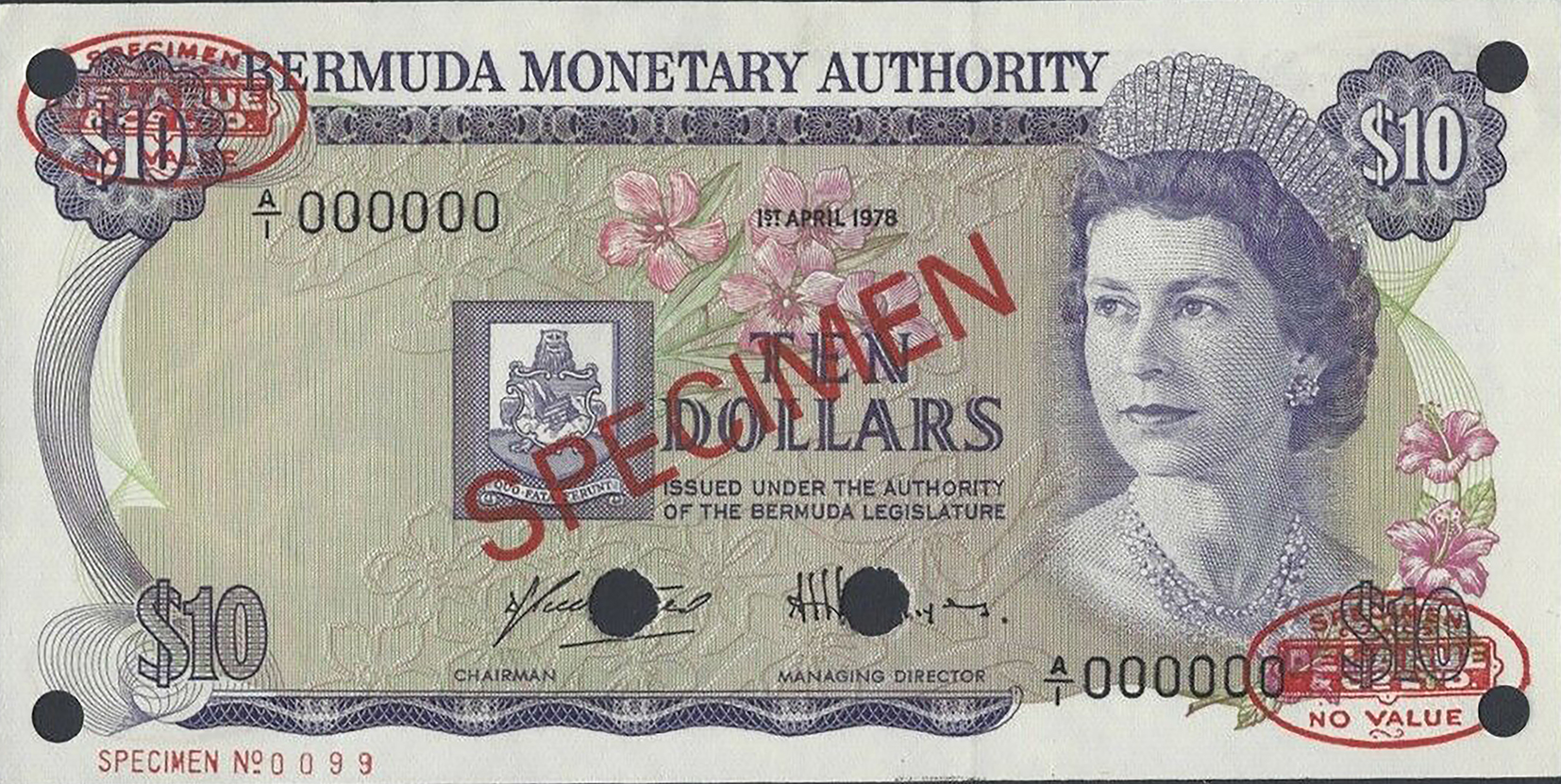  Diagonal red SPECIMEN and DLR oval ovpts; horizontal red SPECIMEN No # ovpt lower left; all-zero s/n 