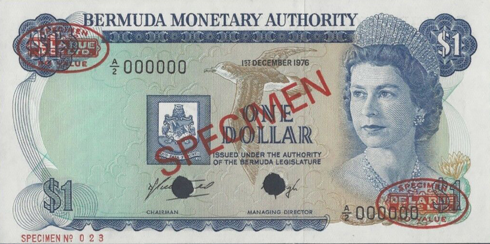  Diagonal red SPECIMEN and DLR oval ovpts; horizontal red SPECIMEN No # ovpt lower left; all-zero s/n 