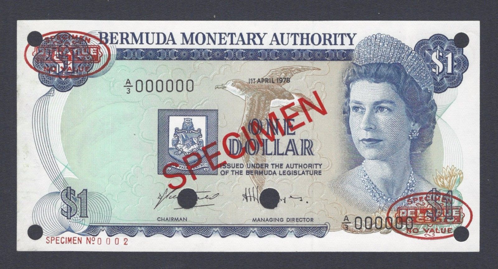  Diagonal red SPECIMEN and DLR oval ovpts; horizontal red SPECIMEN No # ovpt lower left; all-zero s/n 