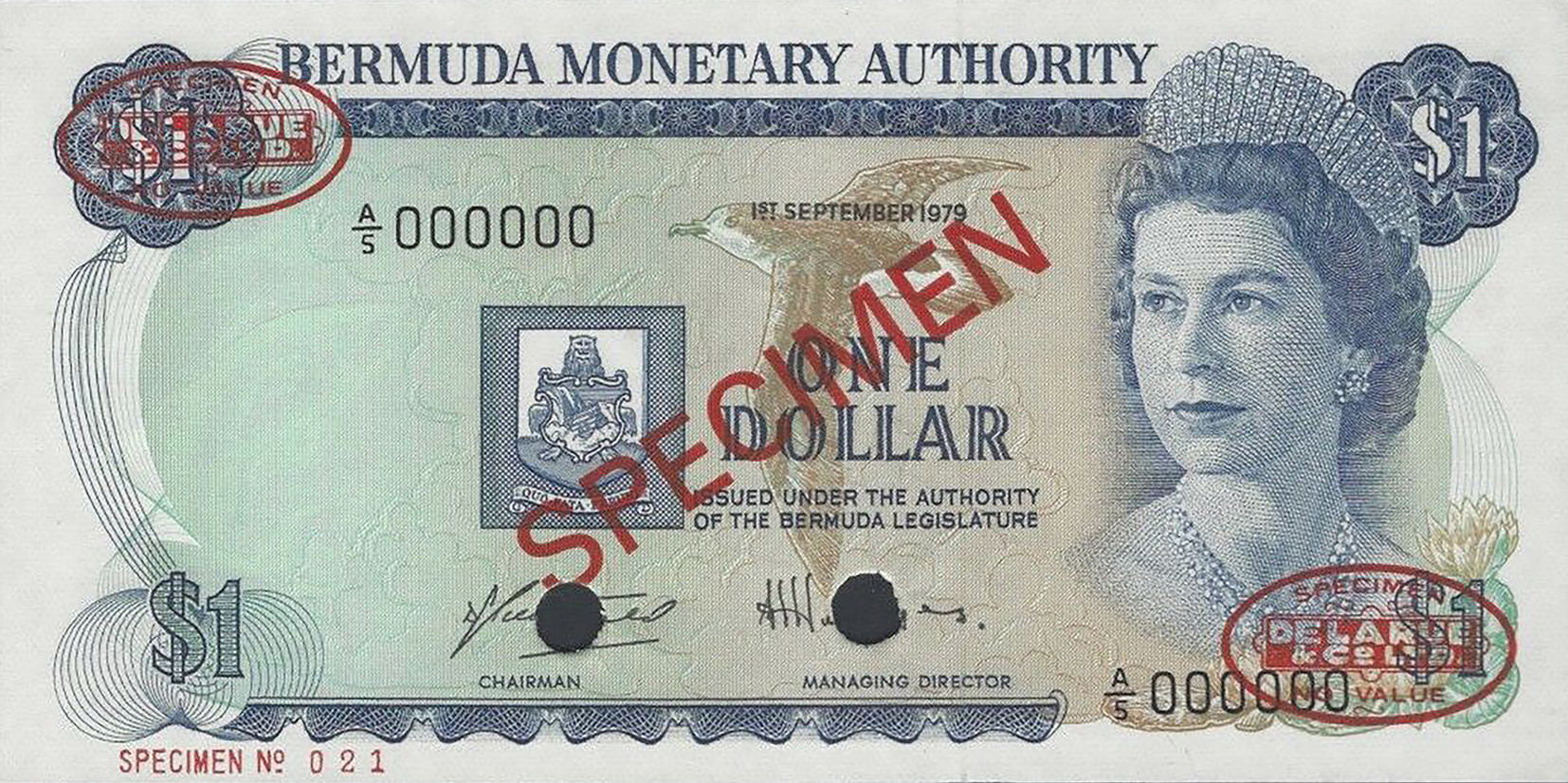  Diagonal red SPECIMEN and DLR oval ovpts; horizontal red SPECIMEN No # ovpt lower left; all-zero s/n 