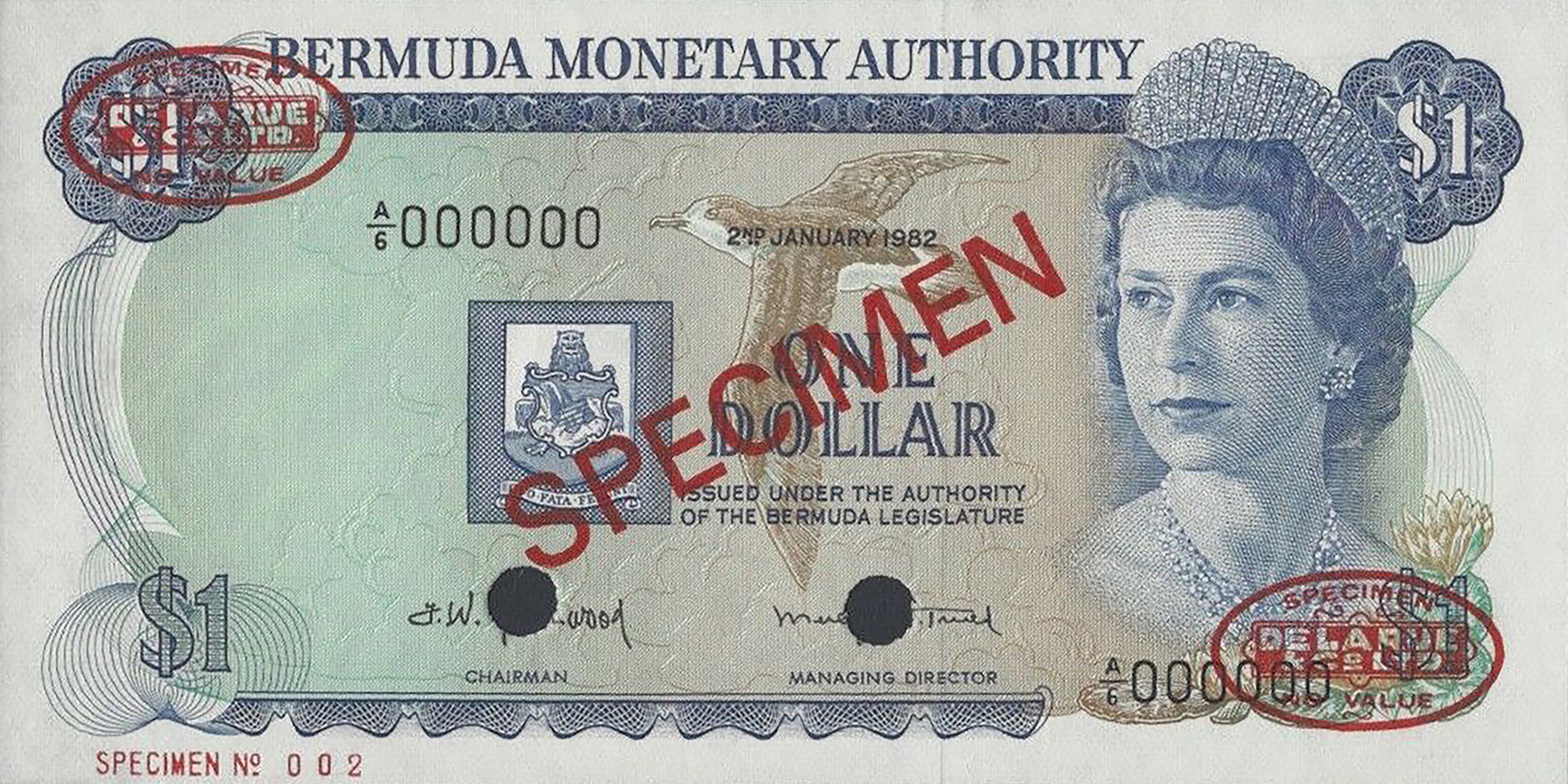  Diagonal red SPECIMEN and DLR oval ovpts; horizontal red SPECIMEN No # ovpt lower left; all-zero s/n 