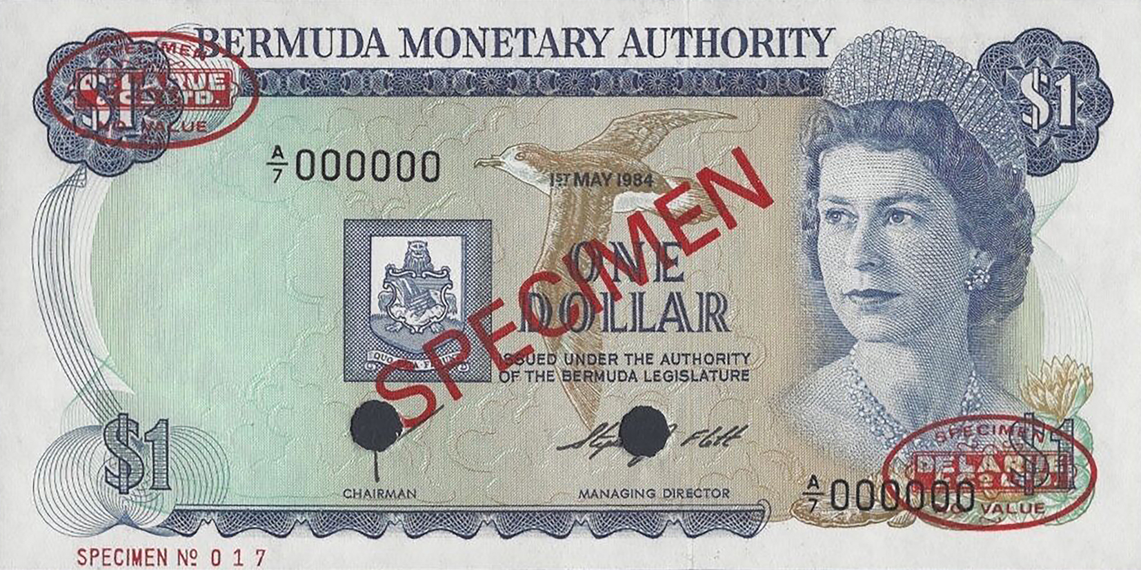  Diagonal red SPECIMEN and DLR oval ovpts; horizontal red SPECIMEN No # ovpt lower left; all-zero s/n 