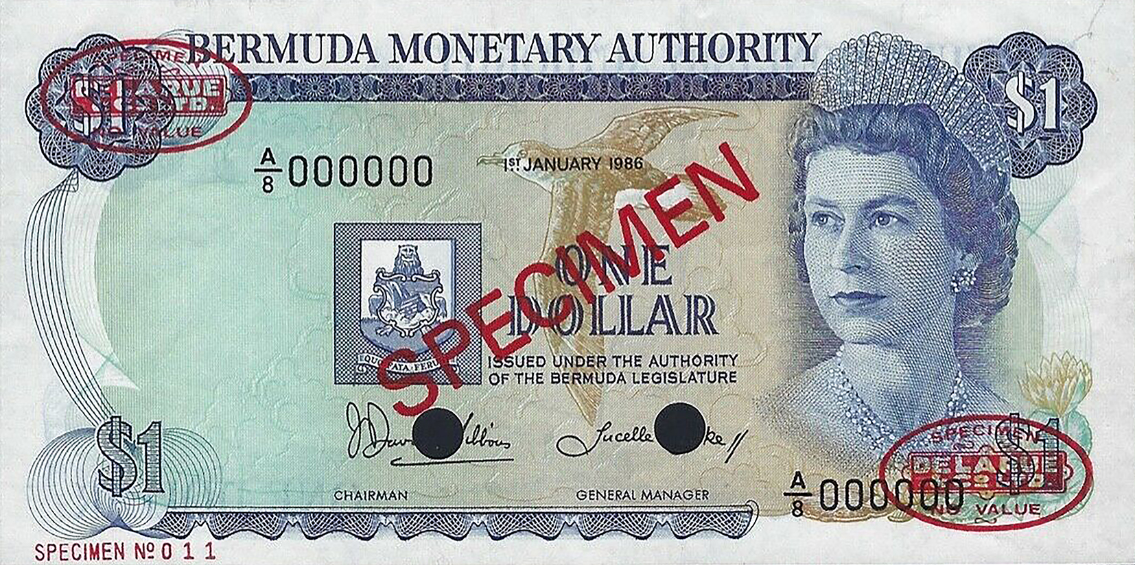  Diagonal red SPECIMEN and DLR oval ovpts; horizontal red SPECIMEN No # ovpt lower left; all-zero s/n 