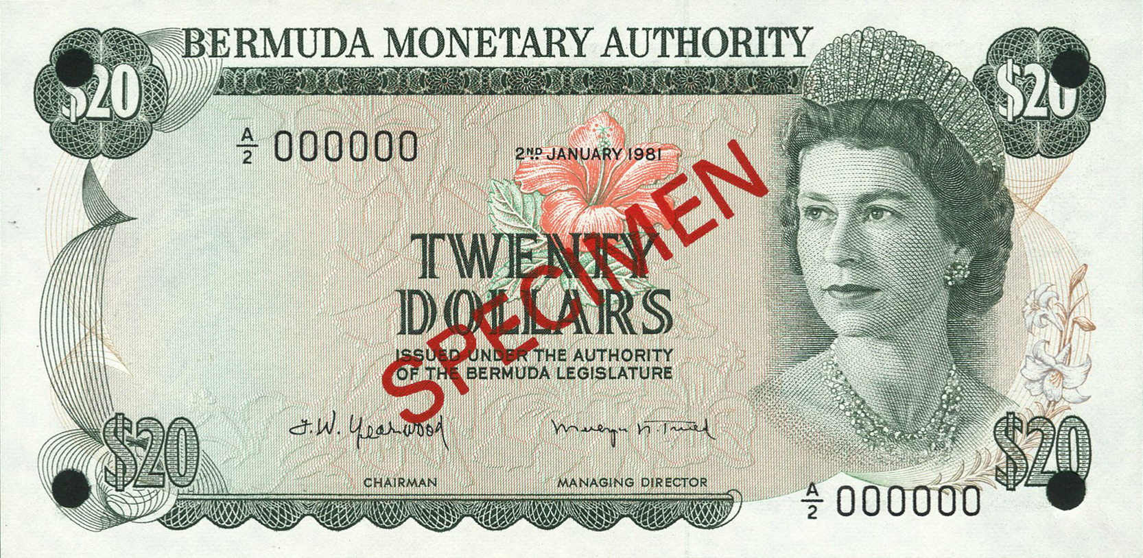  Diagonal red SPECIMEN ovpt front/back; all-zero s/n 