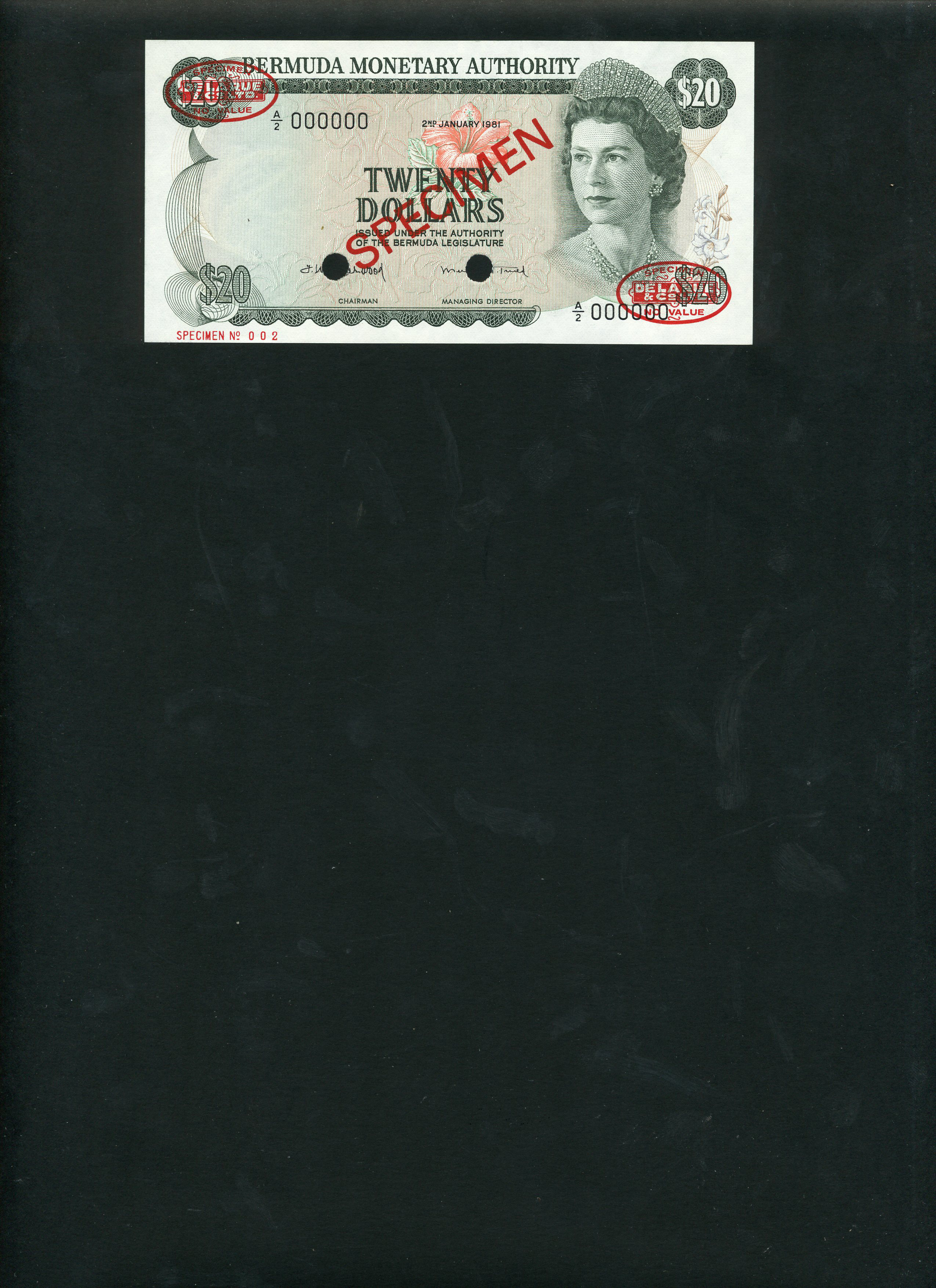  Diagonal red SPECIMEN and DLR oval ovpts; horizontal red SPECIMEN No # ovpt lower left; all-zero s/n 