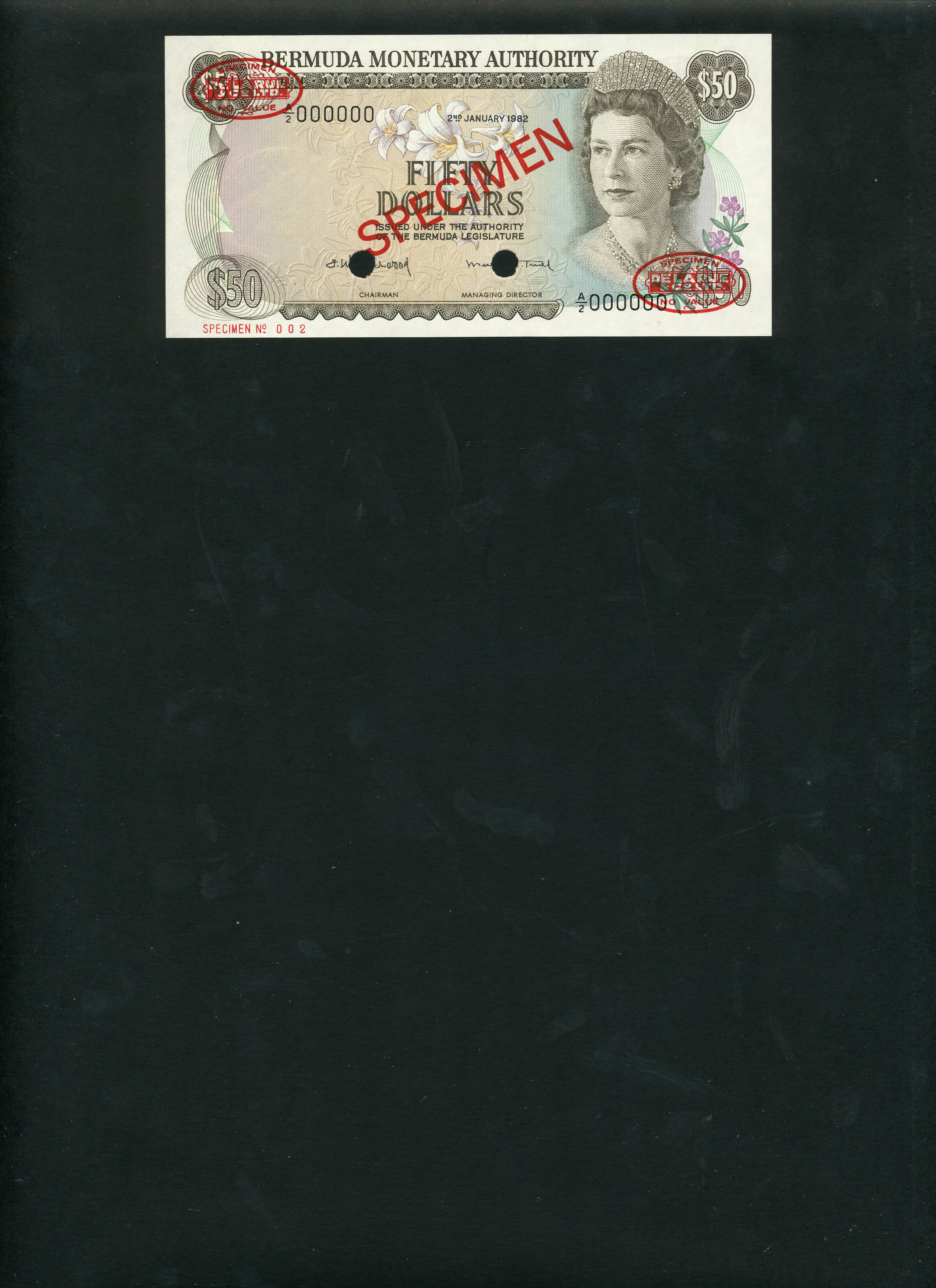  Diagonal red SPECIMEN and DLR oval ovpts; horizontal red SPECIMEN No # ovpt lower left; all-zero s/n 
