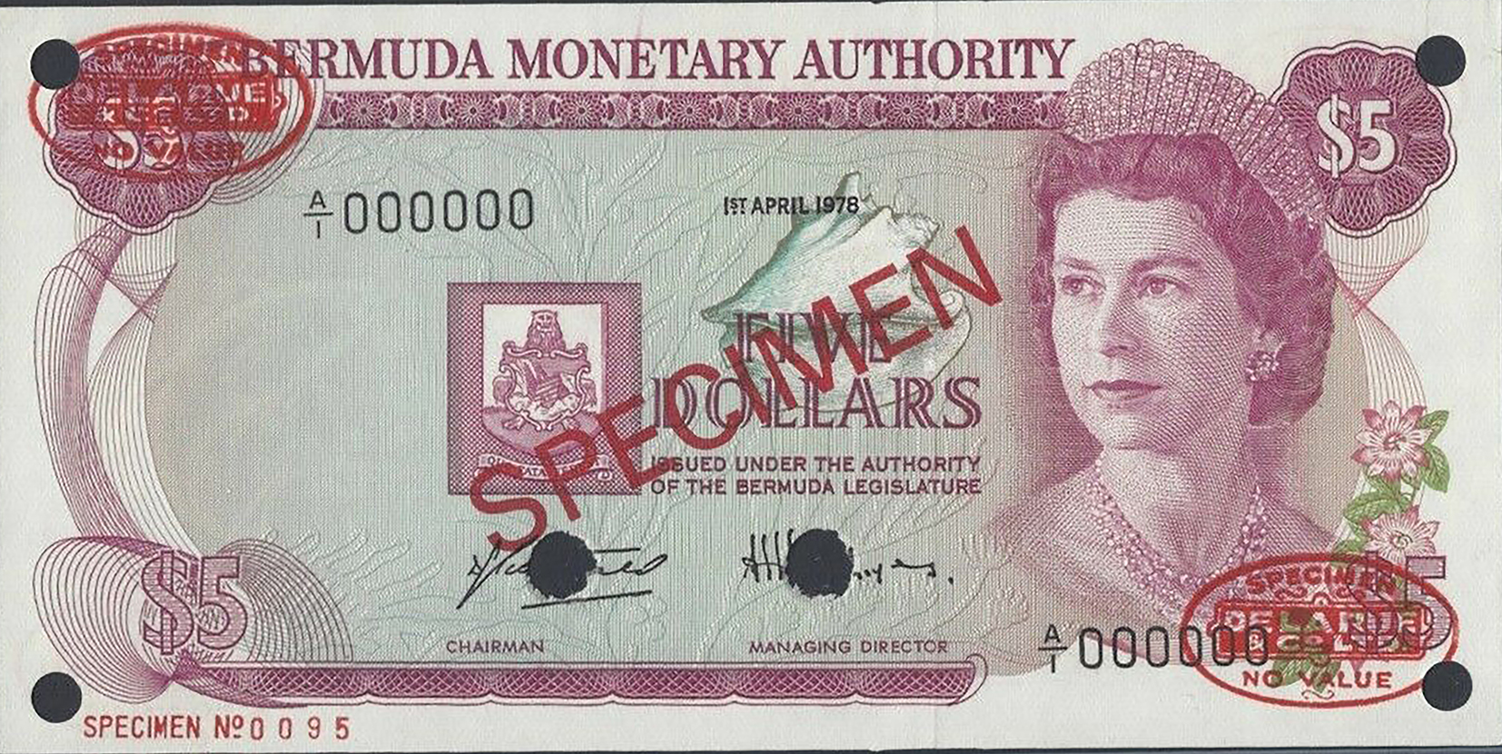  Diagonal red SPECIMEN and DLR oval ovpts; horizontal red SPECIMEN No # ovpt lower left; all-zero s/n 