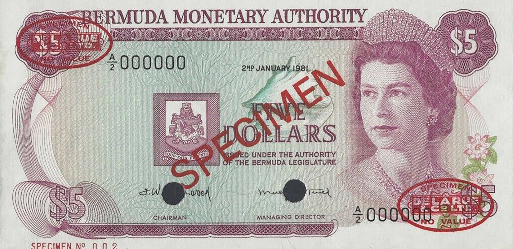  Diagonal red SPECIMEN and DLR oval ovpts; horizontal red SPECIMEN No # ovpt lower left; all-zero s/n 