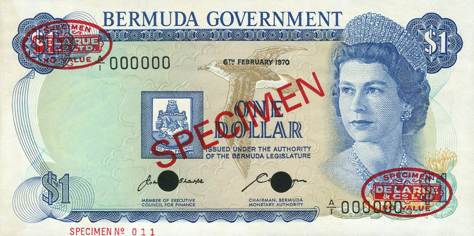  Diagonal red SPECIMEN and DLR oval ovpts; horizontal red SPECIMEN No # ovpt lower left; all-zero s/n 