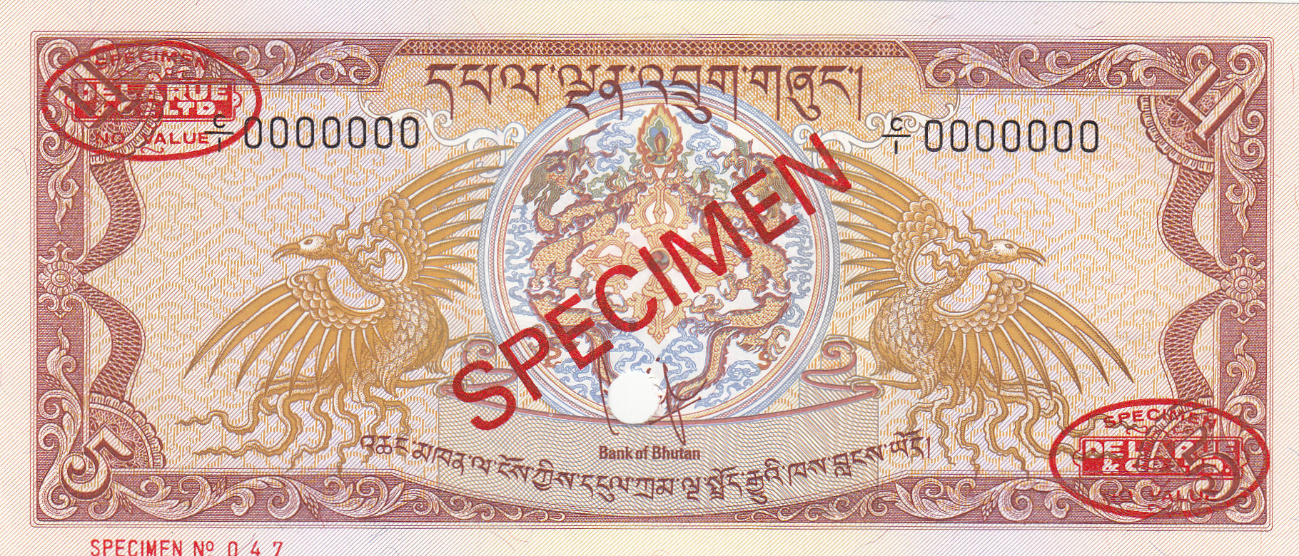  Diagonal red SPECIMEN and DLR oval ovpts front/back; horizontal red SPECIMEN No # ovpt lower left front; all-zero s/n 