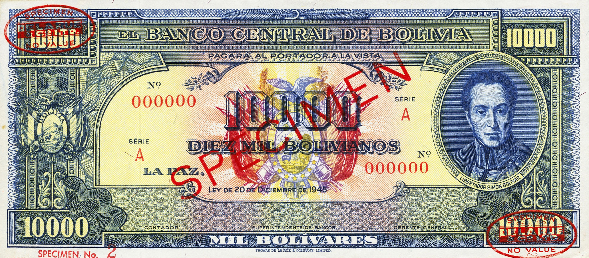 Diagonal red SPECIMEN and DLR oval ovpts; horizontal red SPECIMEN No ovpt lower left; no sig ; all-zero s/n 