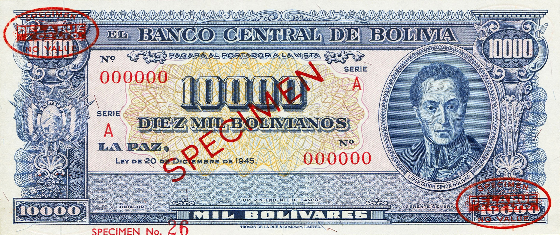  Diagonal red SPECIMEN and DLR oval ovpts; horizontal red SPECIMEN No ovpt lower left; no sig ; all-zero s/n 