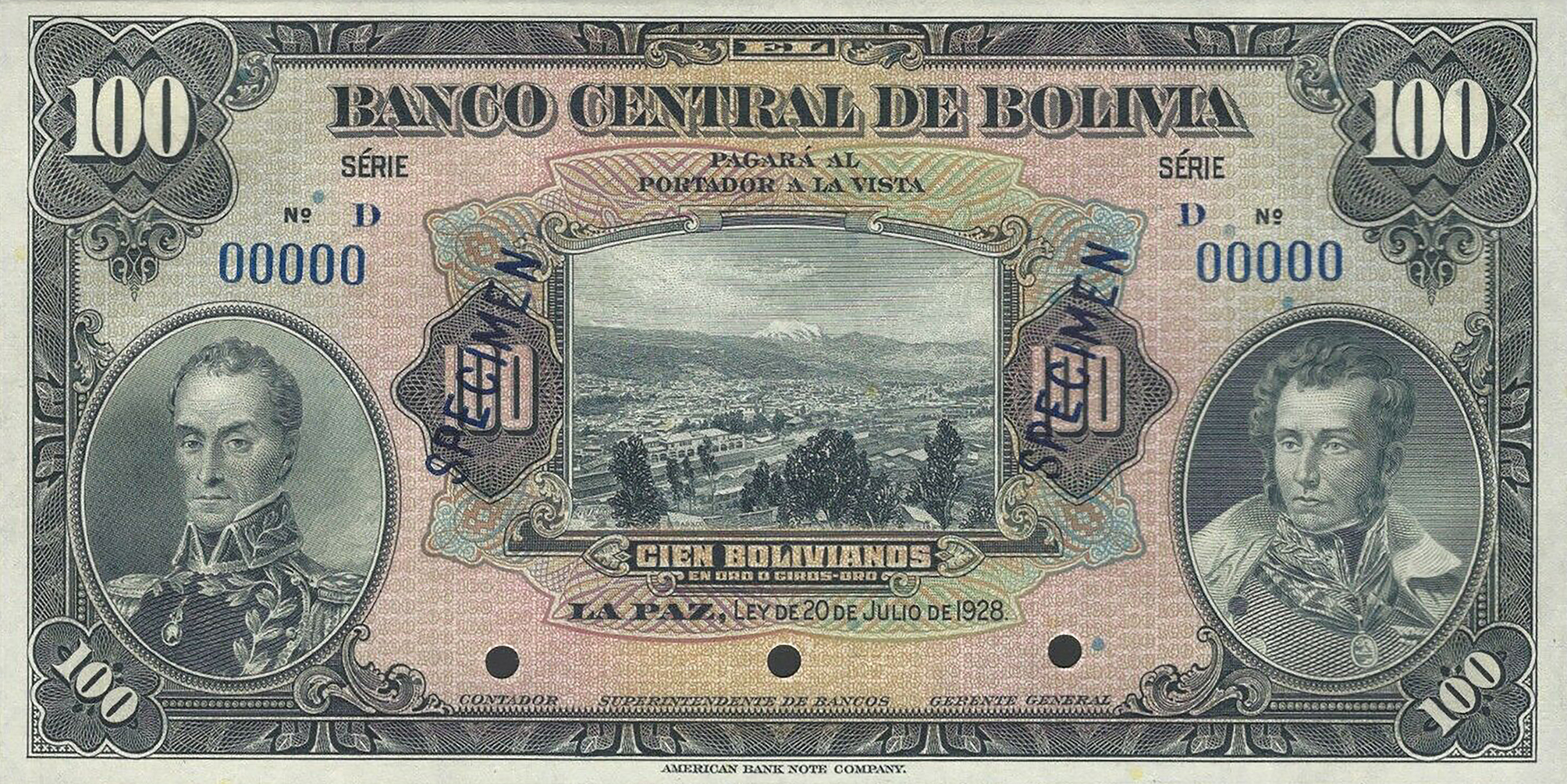  Two diagonal blue SPECIMEN ovpts front; no sig ; all-zero s/n 