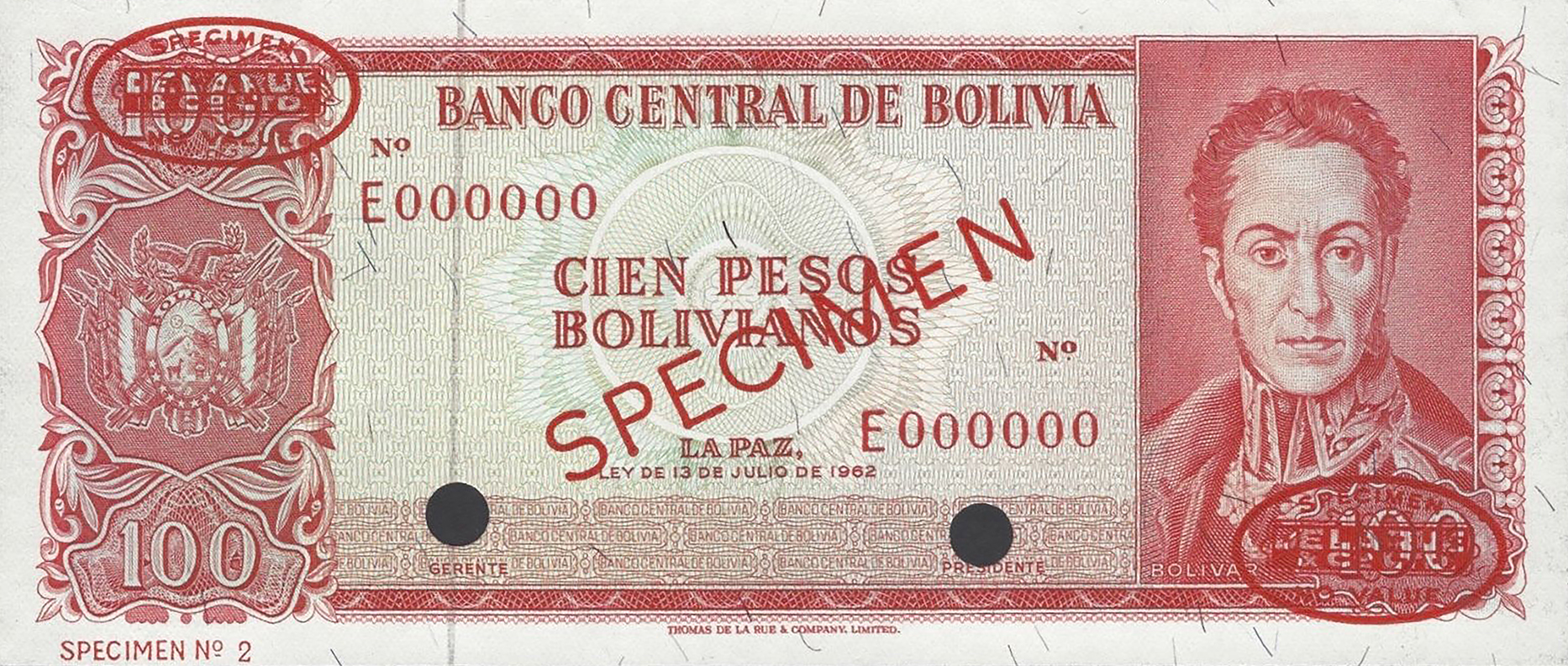  Diagonal red SPECIMEN and DLR oval ovpts; horizontal red SPECIMEN No ovpt lower left; no sig ; all-zero s/n 