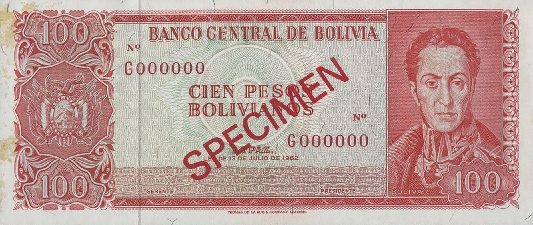  Diagonal red SPECIMEN ovpt front/back; no sig ; all-zero s/n 