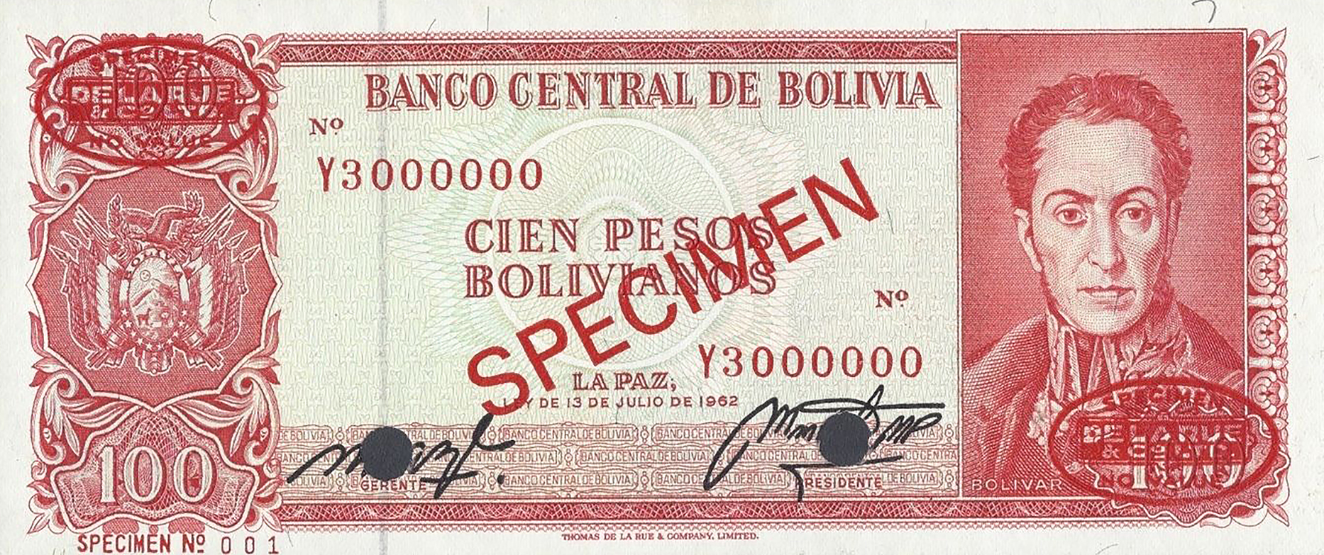  Diagonal red SPECIMEN and DLR oval ovpts; horizontal red SPECIMEN No ovpt lower left; all-zero s/n 