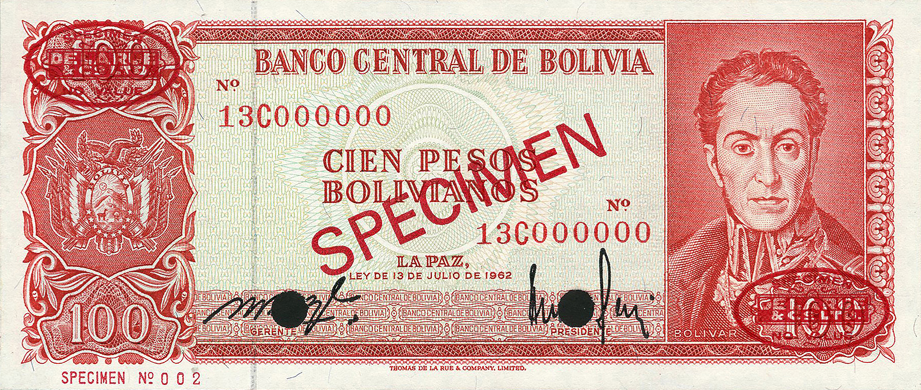  Diagonal red SPECIMEN and DLR oval ovpts; horizontal red SPECIMEN No ovpt lower left; all-zero s/n 