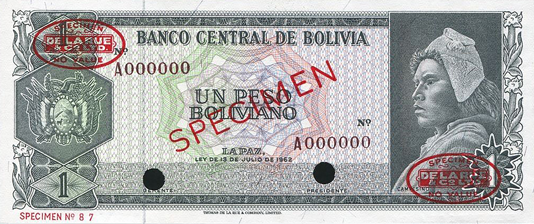  Diagonal red SPECIMEN and DLR oval ovpts; horizontal red SPECIMEN No ovpt lower left; all-zero s/n 