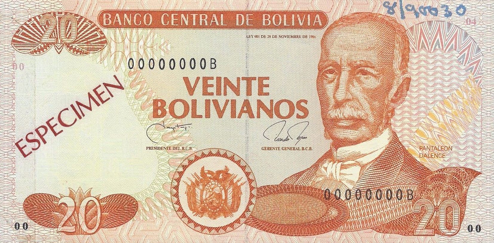  Diagonal red ESPECIMEN ovpt front/back; all-zero s/n 