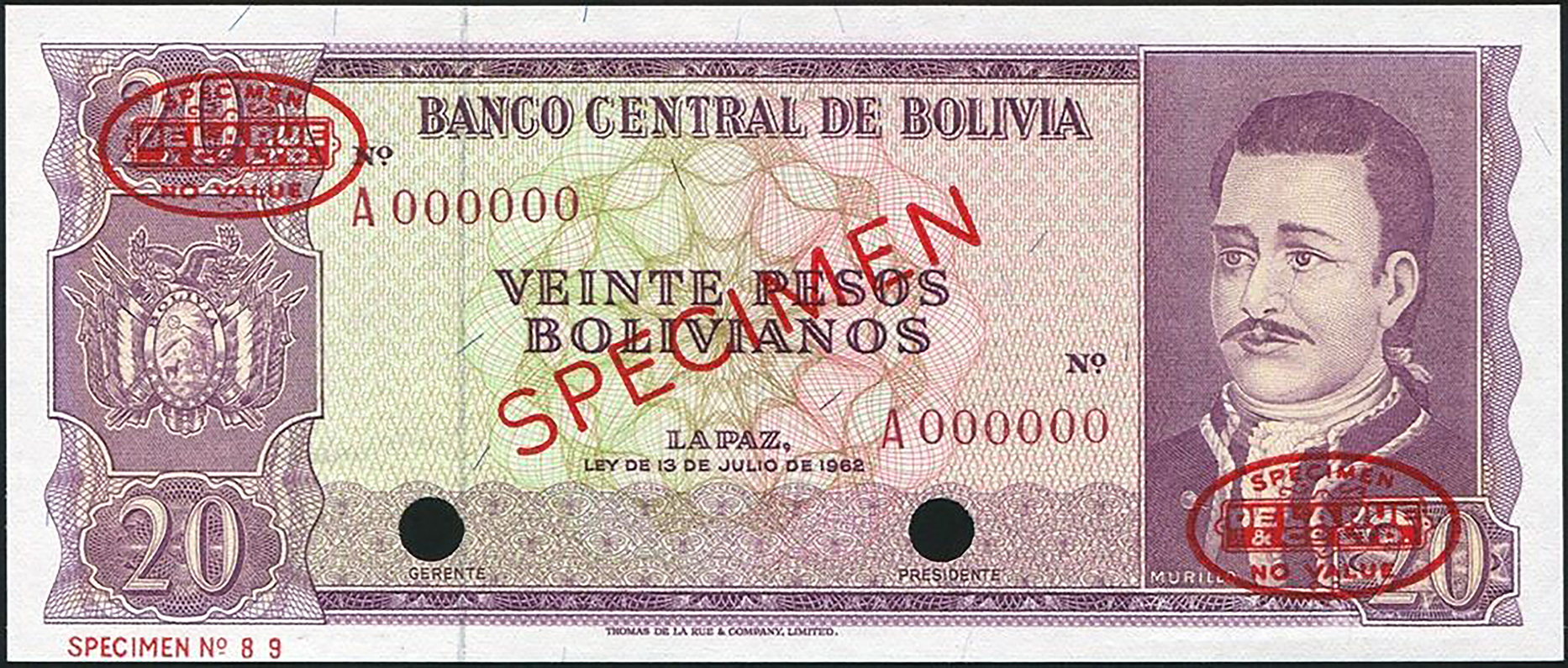  Diagonal red SPECIMEN and DLR oval ovpts; horizontal red SPECIMEN No ovpt lower left; no sig ; all-zero s/n 