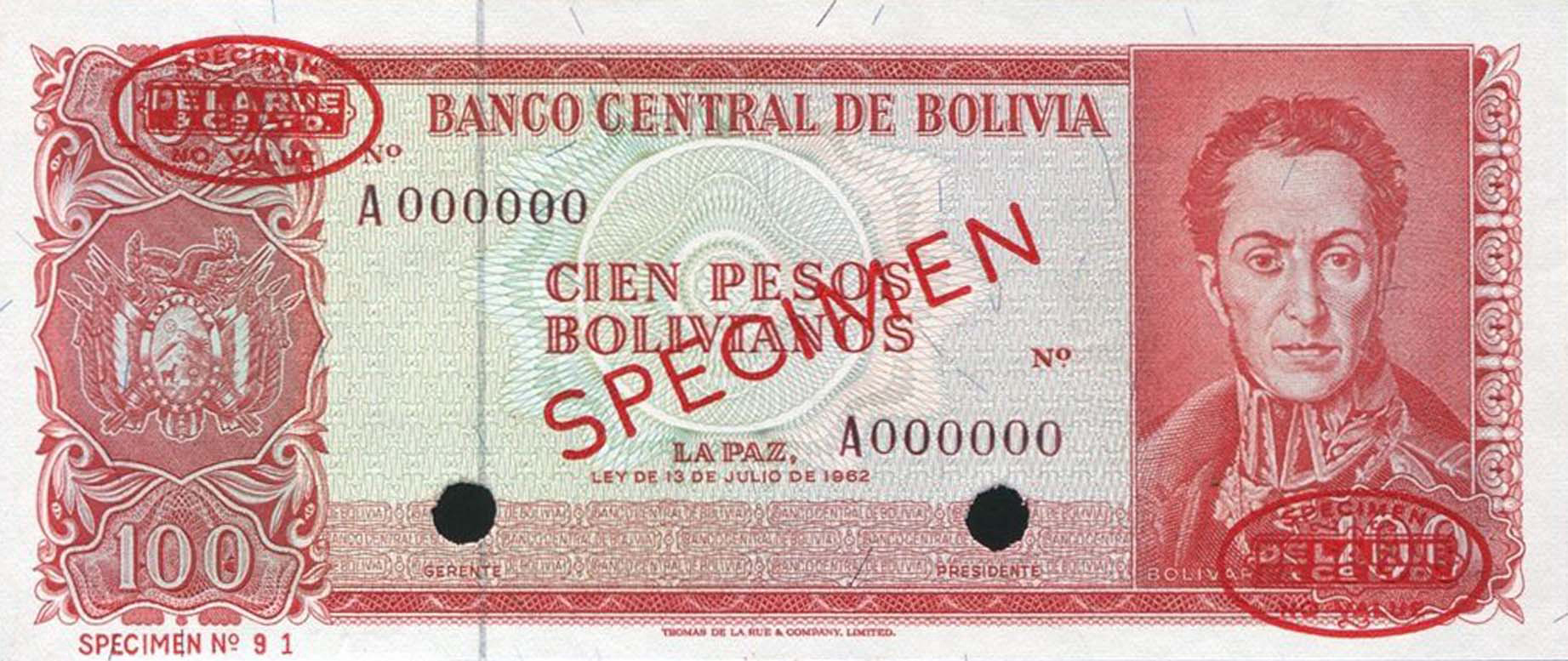  Diagonal red SPECIMEN and DLR oval ovpts; horizontal red SPECIMEN No ovpt lower left; all-zero s/n 