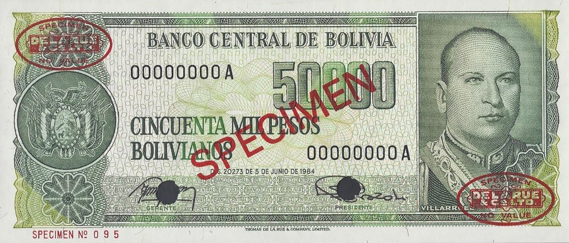  Diagonal red SPECIMEN and DLR oval ovpts; horizontal red SPECIMEN No ovpt lower left; all-zero s/n 