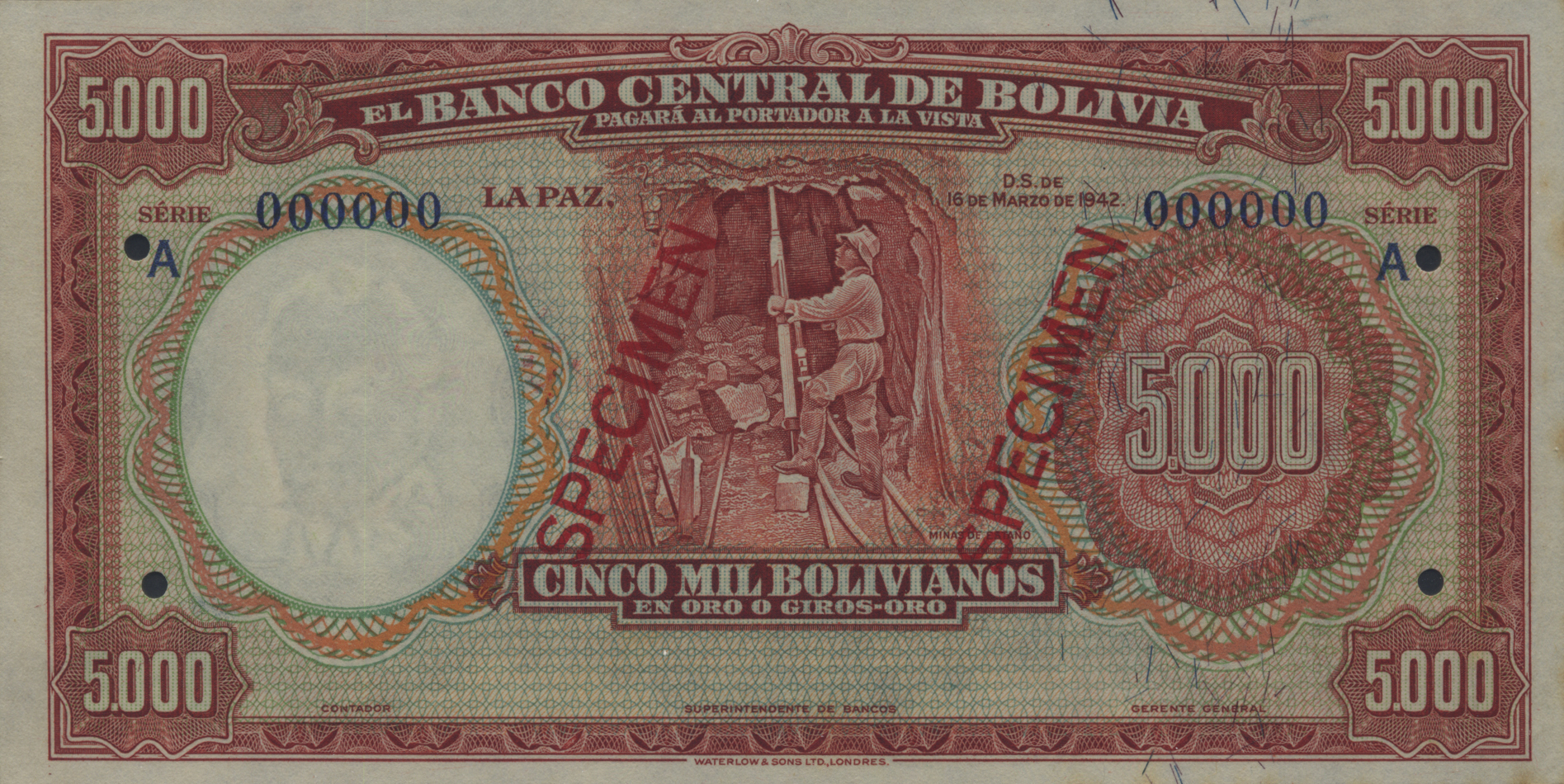  Two diagonal red SPECIMEN ovpts front/back; no sig ; all-zero s/n 