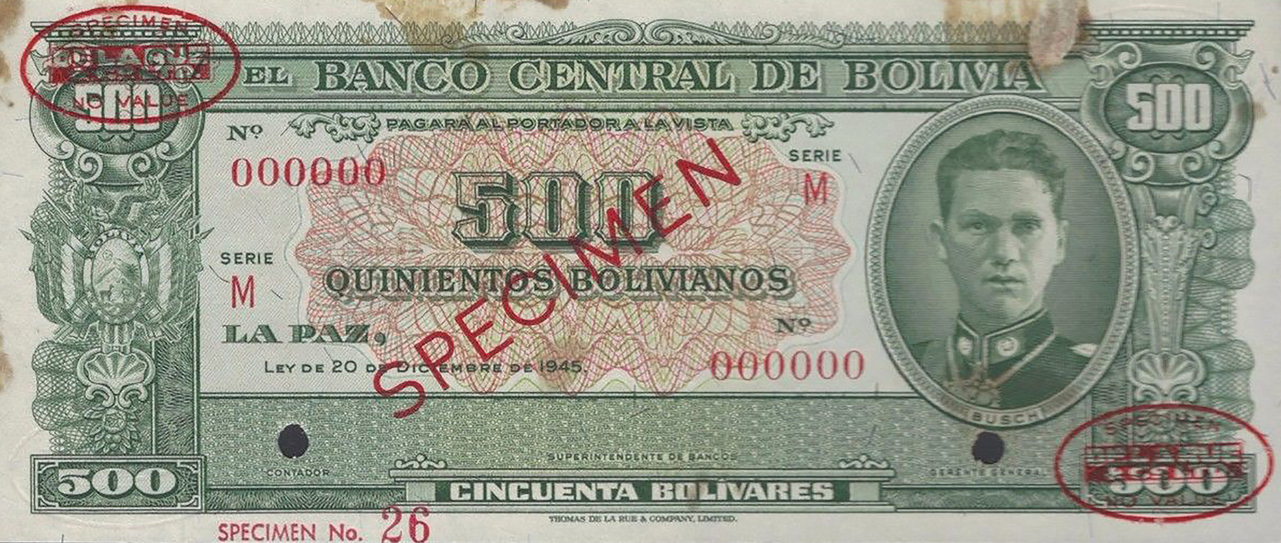  Diagonal red SPECIMEN and DLR oval ovpts; horizontal red SPECIMEN No ovpt lower left; no sig ; all-zero s/n 