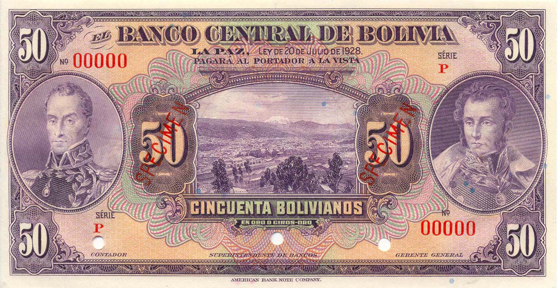  Two diagonal red SPECIMEN ovpts front; no sig ; all-zero s/n 