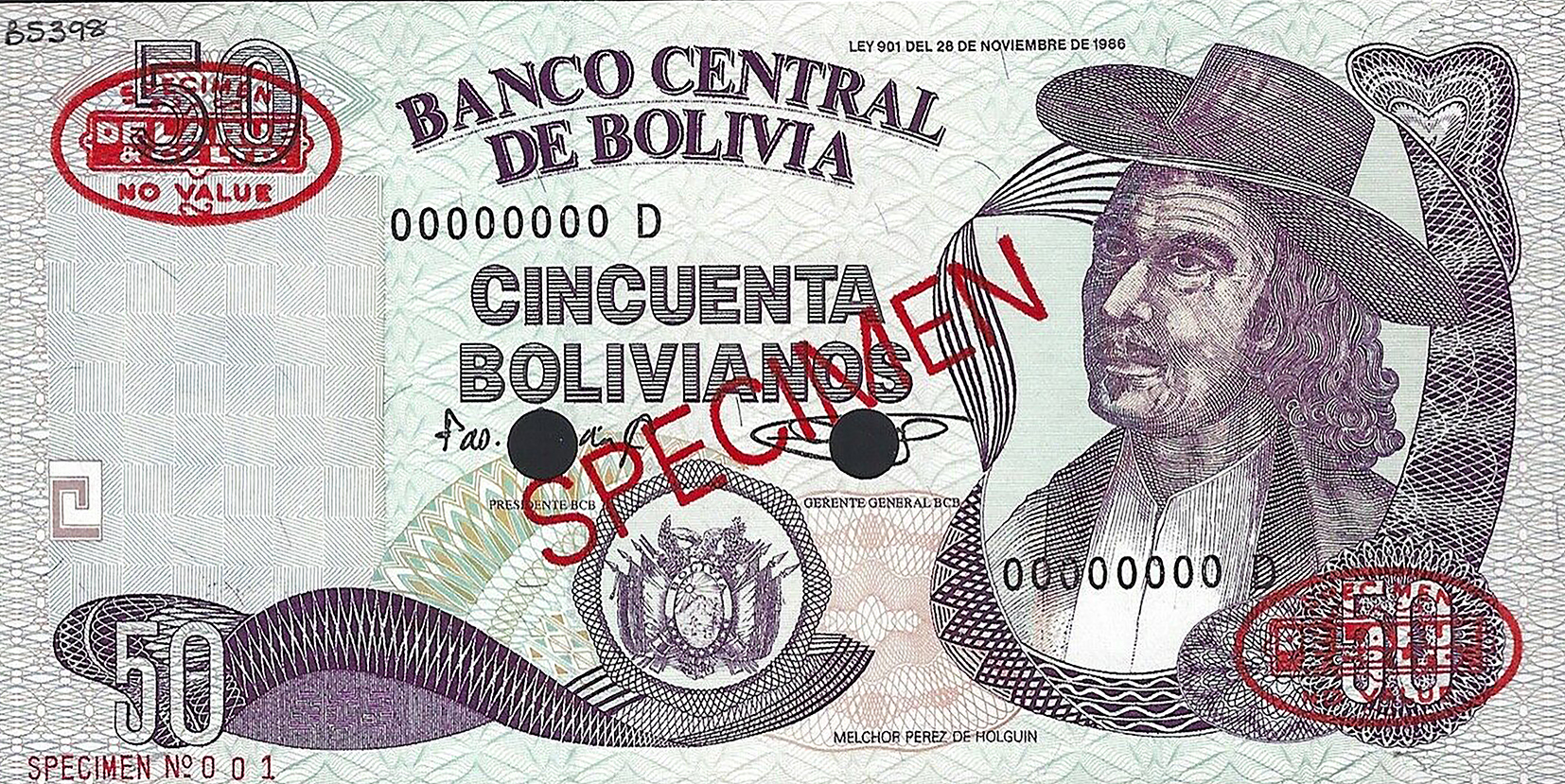  Diagonal red SPECIMEN and DLR oval ovpts; horizontal red SPECIMEN No # ovpt lower left; all-zero s/n 