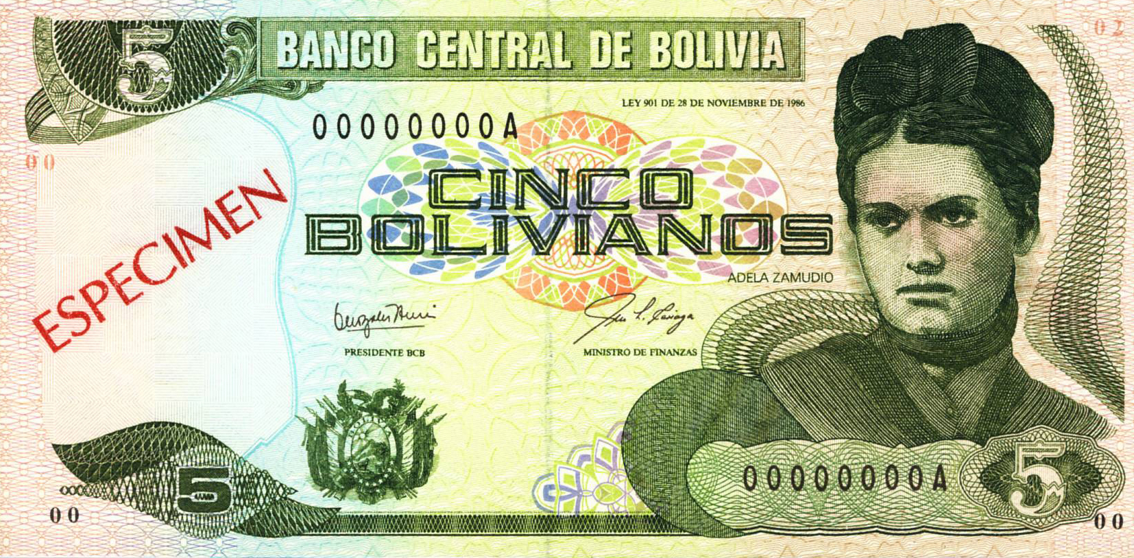  Diagonal red ESPECIMEN ovpt front/back; all-zero s/n 