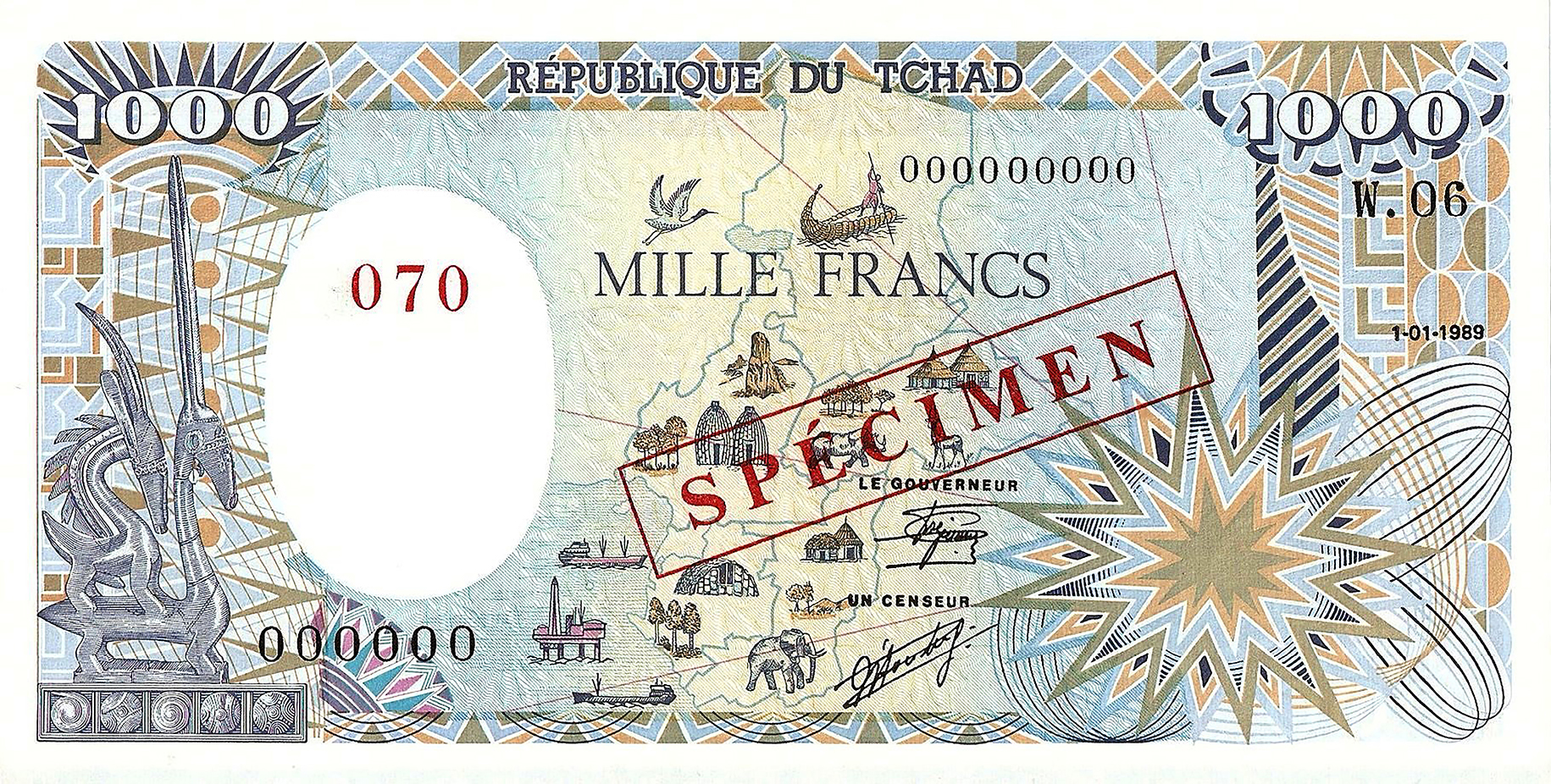  Diagonal red boxed SPÉCIMEN ovpt front; horizontal red # ovpt upper center front; all-zero s/n 