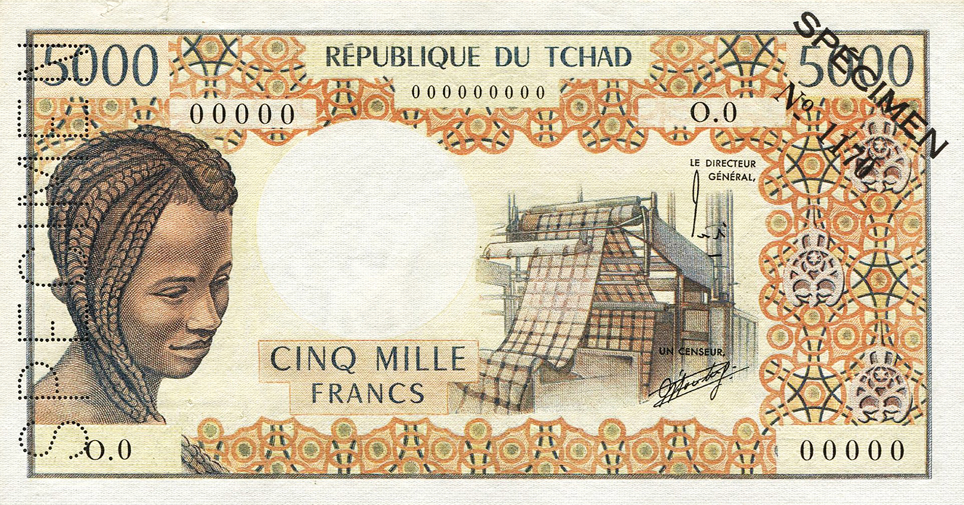  Diagonal black SPECIMEN / NO # ovpt front; vertical SPECIMEN perf; all-zero s/n 