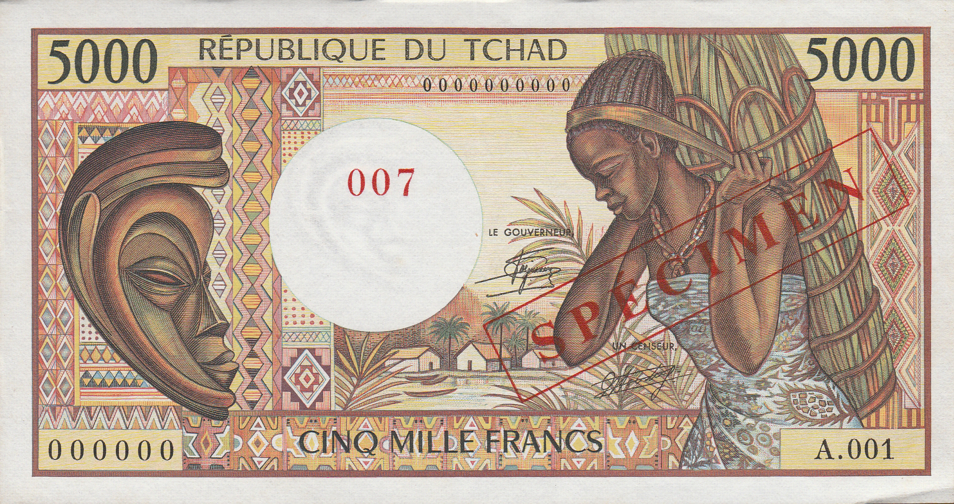  Diagonal red boxed SPÉCIMEN ovpt front; horizontal red # ovpt upper center front; all-zero s/n 