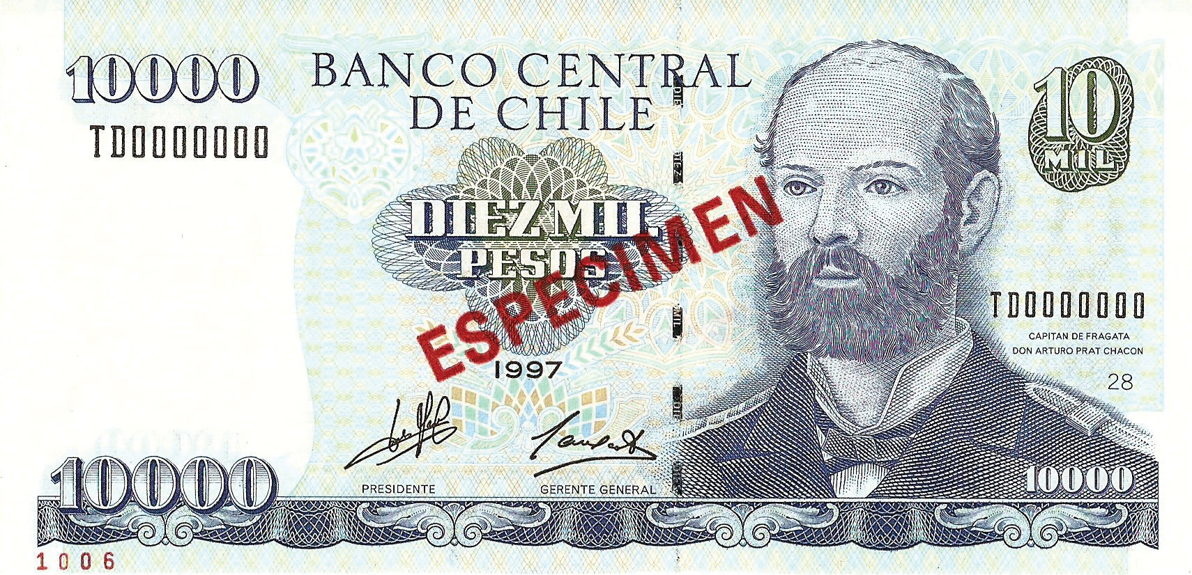  Diagonal red ESPECIMEN ovpt front/back; horizontal red # ovpt lower left front/back; all-zero s/n 