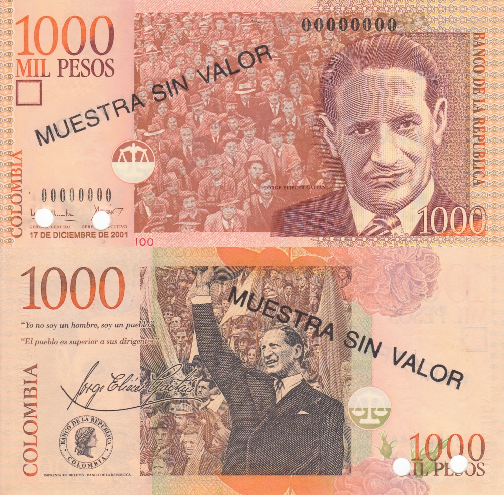  Diagonal black MUESTRA SIN VALOR ovpt front/back; horizontal red # ovpt lower left; all-zero s/n 