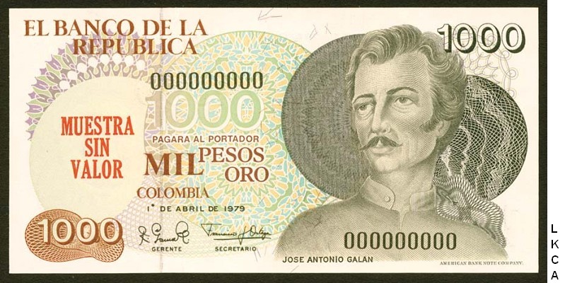  Horizontal red MUESTRA / SIN / VALOR ovpt front; all-zero s/n 