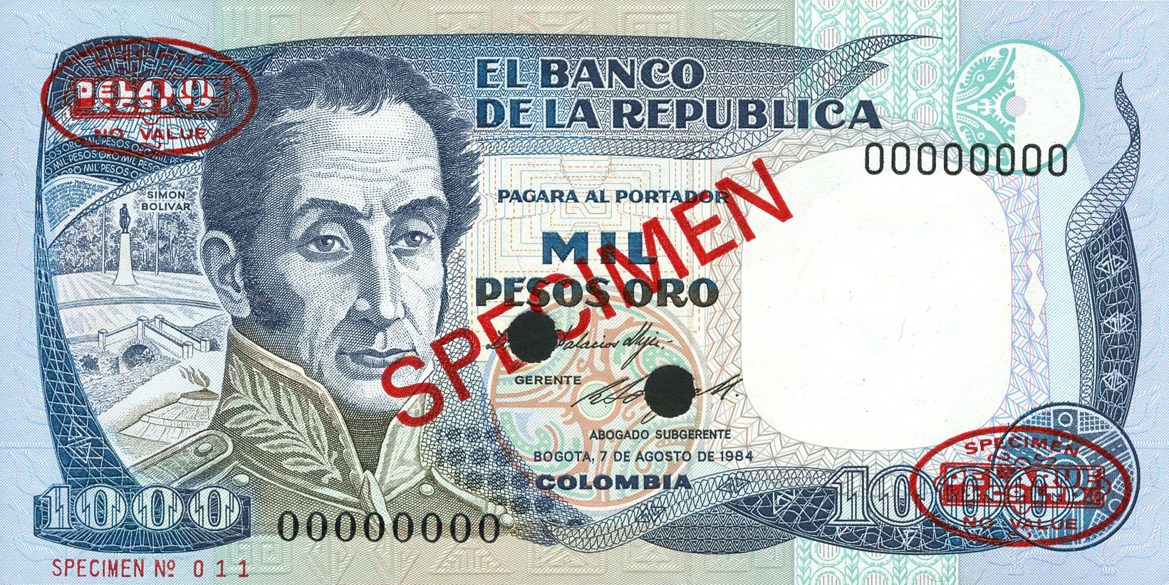  Diagonal red SPECIMEN and DLR oval ovpts; horizontal red SPECIMEN NO # ovpt lower left; all-zero s/n 